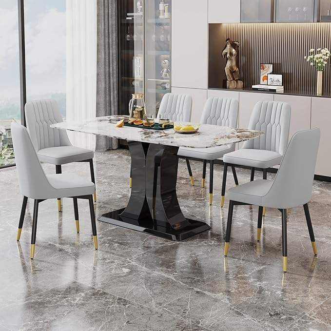 Dining Chairs Set of 8，Modern Dining Chairs, Equipped with PU Leather Backrest Cushions and Black Metal Legs, Suitable for Restaurants, Kitchens, and Bedrooms Dining Room Chairs