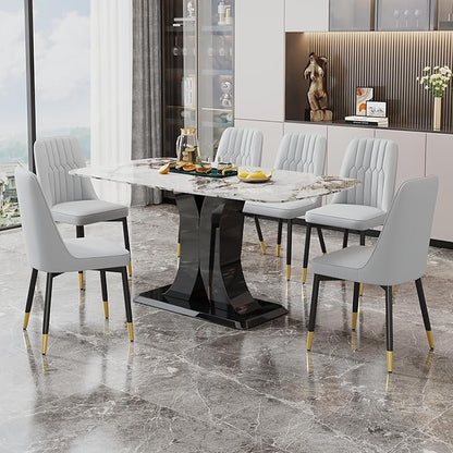 Dining Chairs Set of 8，Modern Dining Chairs, Equipped with PU Leather Backrest Cushions and Black Metal Legs, Suitable for Restaurants, Kitchens, and Bedrooms Dining Room Chairs