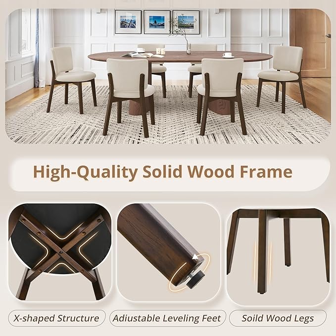 LUE BONA Wooden Dining Chairs Set of 2, Comfortable Wide Back Kitchen Side Chairs, Strong Thick Legs for Modern Farmhouse Dining Room, Linen Upholstered and Dark Brown Legs