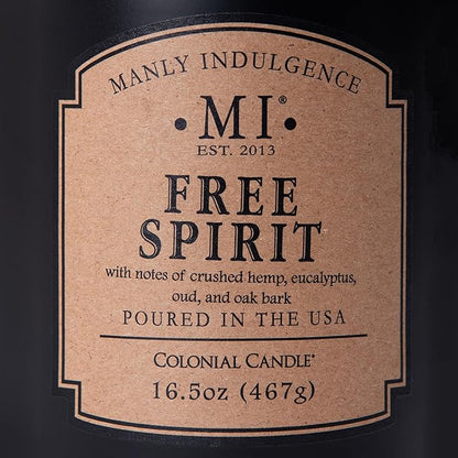 Manly Indulgence Free Spirit Scented Candles for Men, 16.5 oz Single Wick, Premium Soy Blend Wax, 60H Burn, Candles for Home Scented – Made in The USA