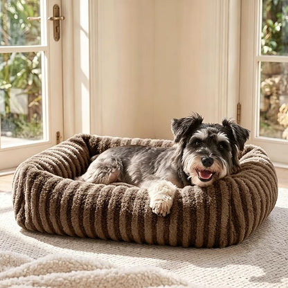 MIXJOY Dog Beds for Small Dogs Cats, Washable Dog Bed with Removable Cover, Soft Calming Cat Bed for Indoor Cats, Rectangle Pet Sofa Bed for Puppy Kitty, Anti-Slip Bottom,20"x19"x6",Brown