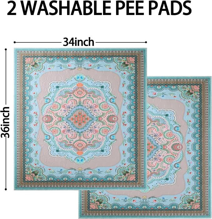 Washable Pee Pads for Dogs, 34"x36" 2 Pack Reusable Puppy Pads Pet Training Pads, Super Absorbent, 100% Waterproof Dog Pee Pads, Whelping, Housebreaking, Incontinence, for Playpen