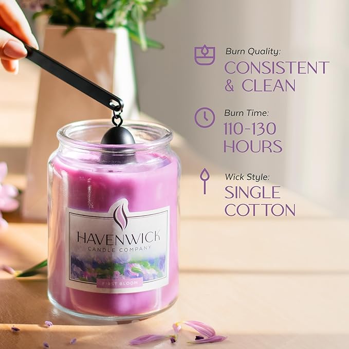 Havenwick First Bloom Soy Blend 22-oz Large Jar Candle, Long Lasting 110-130 Hour Burn Time with Single Cotton Wick, Relaxing Scented Candles for New Home Gift & Housewarming Parties
