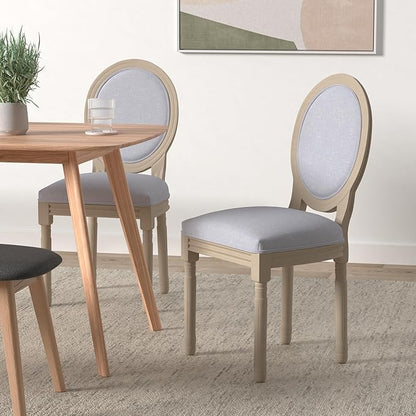 Nrizc French Dining Chairs Set of 6, French Country Dining Chairs, Vintage Farmhouse Dining Chair with Round Back, Solid Wood Beige Fabric Dining Room Chairs, for Kitchen, Bedroom, Dining Room