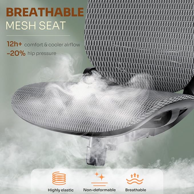 GABRYLLY Ergonomic Office Chair, High Back Home Desk Chair with Headrest, Flip-Up Arms, 90-120° Tilt Lock and Wide Cushion, Big and Tall Mesh Chairs for Man Woman, Grey Task Chair