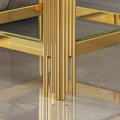 Goujxcy Modern Glass End Table - Gold Sofa Side Table With Clear Top and Mirror Finish Stainless Steel Legs, Luxury Square Coffee Bedside Table for Living Room Bedroom (Gold)