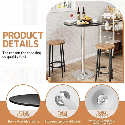 Shahoo Round Bar Table, Cocktail Tables with Metal Base & MDF Top, for Bistro Pub, Cafe, Silver and Black