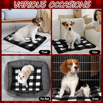 VitalCozy 2 Pack Self Warming Cat Mat Self Heating Pad Bed Reversible Machine Washable Reflects Body Heat Warm Thermal Pet Pad Crate Blanket for Feral and Indoor Cat (Black, White,22'' X 18'',Plaid)