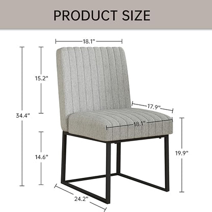 VKNOW Upholstered Dining Chairs Set of 4, Modern Dining Room Chairs with Stripe, Linen Kitchen Chair Dinner Chair with Black Metal Base for Kitchen Office, Light Grey