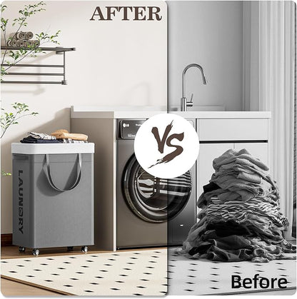 YECAYE 75L Rolling Collapsible Laundry Baskets, Easy-to-Assemble Laundry Basket with Wheels, Rolling Laundry Hamper, Foldable Clothes Hamper with Wheels for Bedroom, Bathroom, or Laundry Room