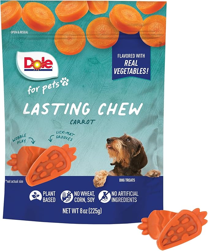 Dole for Pets Freshly Fetched Lasting Chew, Carrot Flavor Dog Treats, Small Breed, 8oz, 10ct | Flavored with Real Veggies, No Wheat, Corn, Soy, Artificial Flavors, Colors, or Preservatives