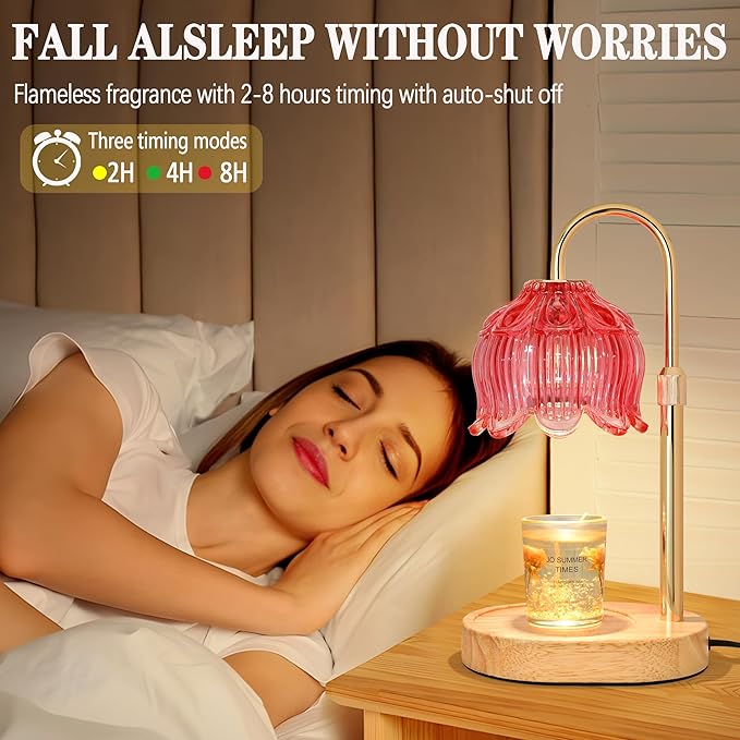 Candle Warmer lamp with Timer Dimmer,Electric Candle Warmer, Vintage Flower Lotus lamp,Compatible with Various Candles, Gifts for Mom Women,Candle Lamp for Bedroom Home Decor (Flower lamp-Red)