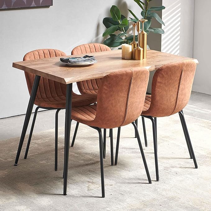 Kitchen Table and Chairs Set-5 PCS Dining Room Table Set for 4 Person, Engineered Wood Table with Irregular Tabletop, 4 Ergonomic Dining Chairs Upholstered Kitchen Chairs