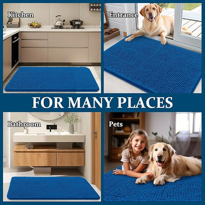 OLANLY Dog Door Mat for Muddy Paws 70x46, Absorbs Moisture and Dirt, Absorbent Non-Slip Washable Doormat, Quick Dry Chenille Mud Mat, Entry Indoor Entryway Carpet for Inside Floor, Deep Navy Blue