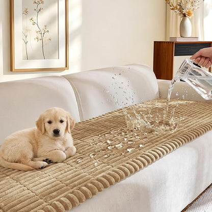 FUANGUI Waterproof Couch Cover Sofa Cover for Dogs and Pets Sofa Protector | Non-Slip Washable Fuzzy Soft Cat Bed Sofa Slipcover for 2-3 Cushion Couch Sofa Pet Friendly, Camel, 27.6" x 70.9", 1 pcs