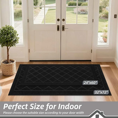 BEQHAUSE Dirt Trapper Door Mat 32" x 72", Doormat Non-Slip Entryway Rugs Washable, Dog Door Mat Stain Resistant and Absorbent Welcome Floor Mat for Front Back Door, Mud Wet Shoes & Paws, Black