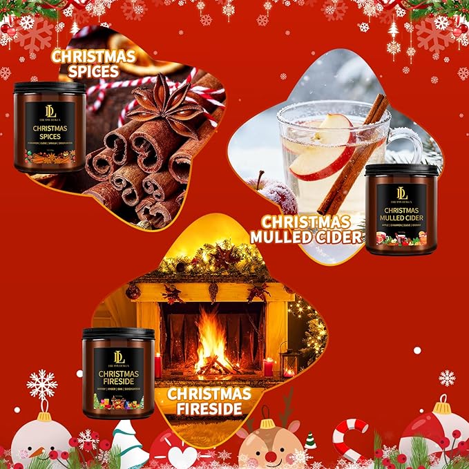 Christmas Candle Set, 6 Pack Holiday Scented Candle, Soy Candle for Home Scented, Christmas Holiday Candles Gift for Women Men, Scents of Christmas Tree/Cookies/Spices/Candy Cane/Mulled Cider/Fireside