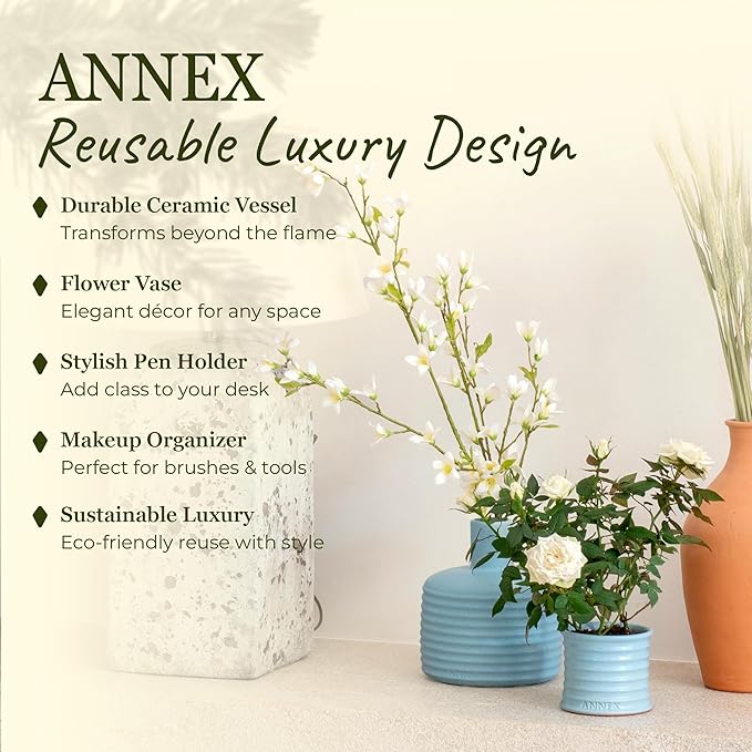 Scented Luxury Candles in Handmade Ceramic Jars, Soy Wax | Day On The Sea – Cypress & Cedar, Large Candle | Non Toxic, 2 Wicks, Reusable Big Blue Jar | Natural Spring Aromatherapy for Women & Men