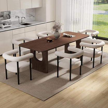 Mid-Century Modern Dining Chairs Set of 4, Armrest Barrel Dining Chairs Side Accent Chairs with Curved Back, Upholstered Wood Armchairs for Kitchen, Linen Beige