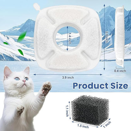 24 Pack Cat Water Fountain Replacement Filters, 12 Pcs Cats Fountain Filters & 12 Pcs Pre-Filter Sponges for 95oz/2.8L 135oz/4L 67oz/2L Automatic Pet Dog Fountain Water Dispenser
