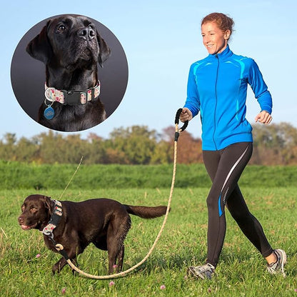 Reflective Dog Collar Padded with Soft Neoprene Breathable Adjustable Nylon Dog Collars for Small Medium Large Dogs (Medium (Pack of 1), Vanila/Pink Floral Collar+Leash)