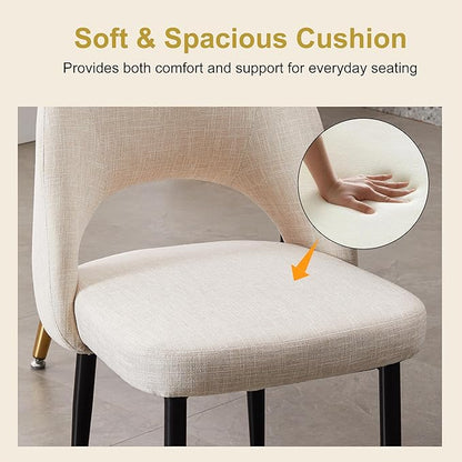 Modern Dining Chairs, Fabric Upholstered Accent Kitchen Chairs with Comfy Padded Seat & Sturdy Metal Legs, Side Farmhouse Chairs for Dining Room, Living Room, Restaurant (Beige, Set of 2)