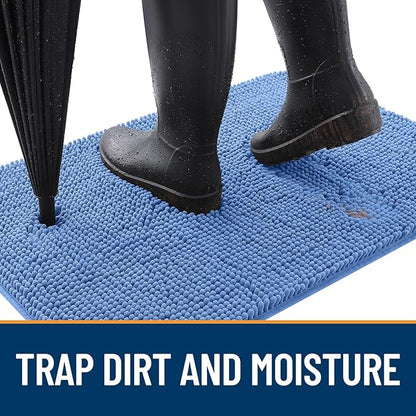 OLANLY Dog Door Mat for Muddy Paws 47x32, Absorbs Moisture and Dirt, Absorbent Non-Slip Washable Doormat, Quick Dry Chenille Mud Mat, Entry Indoor Entryway Carpet for Inside Floor, Cornflower Blue