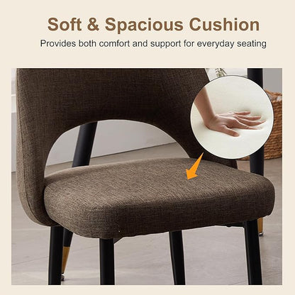 Modern Dining Chairs, Fabric Upholstered Accent Kitchen Chairs with Comfy Padded Seat & Sturdy Metal Legs, Side Farmhouse Chairs for Dining Room, Living Room, Restaurant (Brown, Set of 6)