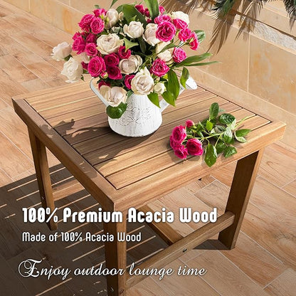 3 Piece Outdoor Patio Furniture Set, Wooden Conversation Patio Set with Padded Cushion Chairs and Coffee Table, Acacia Wood Lounge Conversation Set for Porch Balcony Deck Backyard