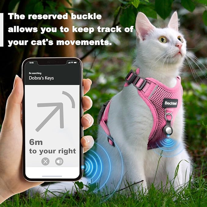 Cat Harness and Leash for Walking, The Upgrade Can be Adjusted in Four Directions and Breathable Cat Harness for Anti Escape That can be Fitted and Positioned, Reflective Strips Harness, Pink,M