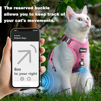 Cat Harness and Leash for Walking, The Upgrade Can be Adjusted in Four Directions and Breathable Cat Harness for Anti Escape That can be Fitted and Positioned, Reflective Strips Harness, Pink,M