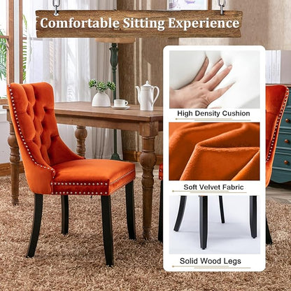 Goujxcy 78.7" Farmhouse Extendable Dining Room Table Set for 4, 5-Piece Rectangle Kitchen Dining Room Table Set with Wood Base and 4 Orange Velvet Dining Chairs, Extending Kitchen & Dining Table Set