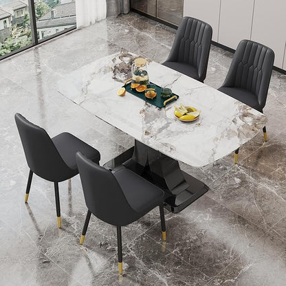 Dining Chairs Set of 4，Modern Dining Chairs, Equipped with PU Leather Backrest Cushions and Black Metal Legs, Suitable for Restaurants, Kitchens, and Bedrooms Dining Room Chairs
