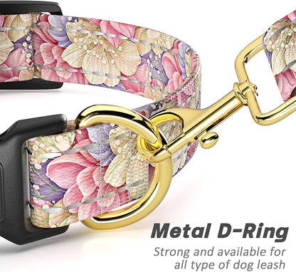 Reflective Dog Collar for Small Dogs, Cute Flower Theme Adjustable Heavy-Duty Nylon Puppy Collar for Boy and Girl Female, Soft Pet Accessories with Quick Release Buckle, Colorful Floral