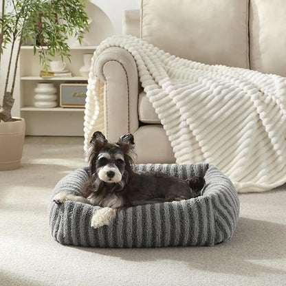 MIXJOY Medium Dog Beds for Medium Sized Dog, Calming Warming Pet Beds, Washable Dogs Bed with Removable Cover, Rectangle Pet Bed with Non-Slip Bottom, 25"x21"x7", Grey
