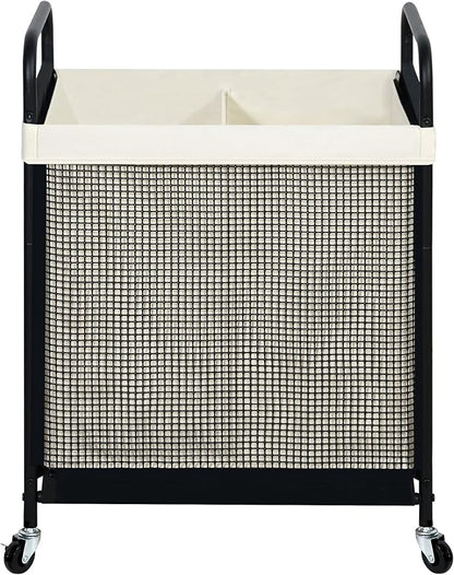 STO STO Laundry Hamper 2 Section, 100L Rolling Laundry Sorter Cart with Removable and Washable Liner Bag, Rolling Clothes Hamper with Metal Handle for Laundry Room and Bedroom