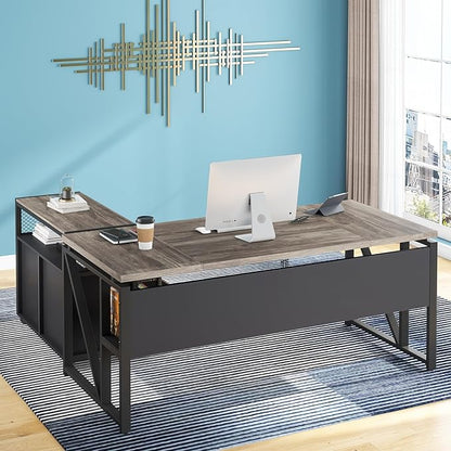 Tribesigns Office Desk with Drawers Sets, 55 inches L Shaped Computer Desk with Mobile File Cabinet,Big Executive Desk for Home Office Furniture Sets (Dark Oak, 55-inch)