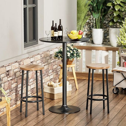 Shahoo Round Bar Table, Cocktail Tables with Metal Base & MDF Top, for Bistro Pub, Cafe, Black