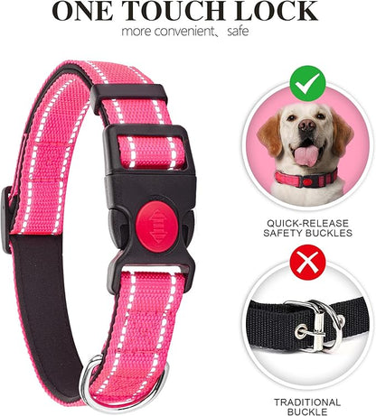 2 Pack Reflective Dog Collars for Medium Large and Small Breed Dogs Male Female,Padded Soft Durable Nylon Neoprene Collar for Puppy Dogs Girl Boy with Quick Release Safety Buckle,Red,Holly Green,XS