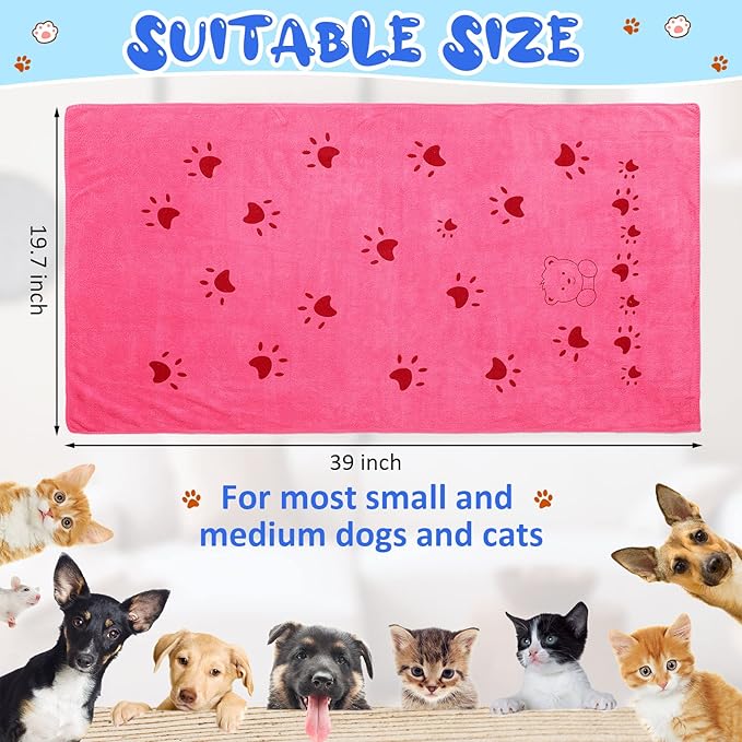 Moukeren 12 Pcs Dog Drying Towel Bulk 20'' x 39'' Microfiber Dog Bath Grooming Towels Absorbent Soft Quick Drying Cat Bathing Supplies for Small Medium Puppy Cat