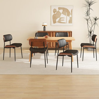 Modern PU Leather Dining Room Chairs Set of 4, Upholstered Kitchen Chairs with Walnut Bentwood Back and Metal Legs Adjustable Feet for Kitchen Dining Room(Balck)