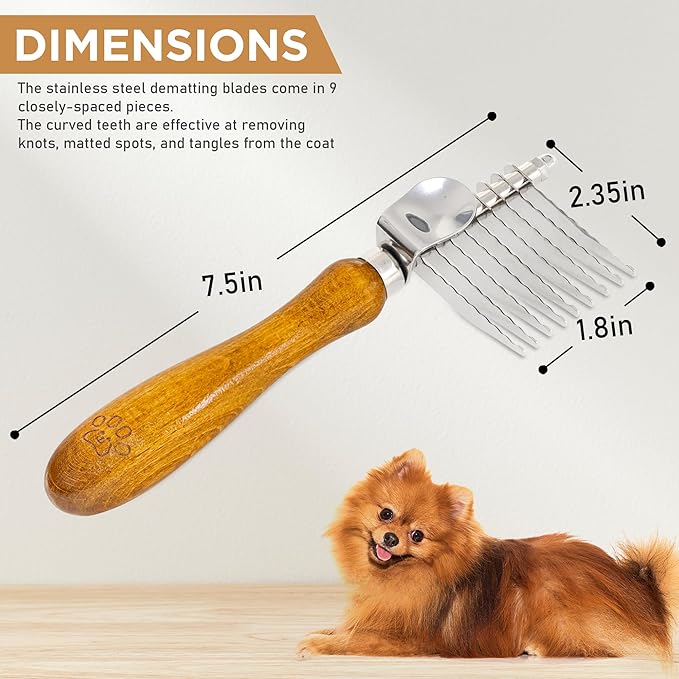TAKAVU Dematting Fur Rake Comb Brush for Dogs & Cats - Undercoat Comb with Safety Blades for Removing Knots, Mats & Tangles - Grooming Tool for Poodles, Doodles, Long Haired Pets