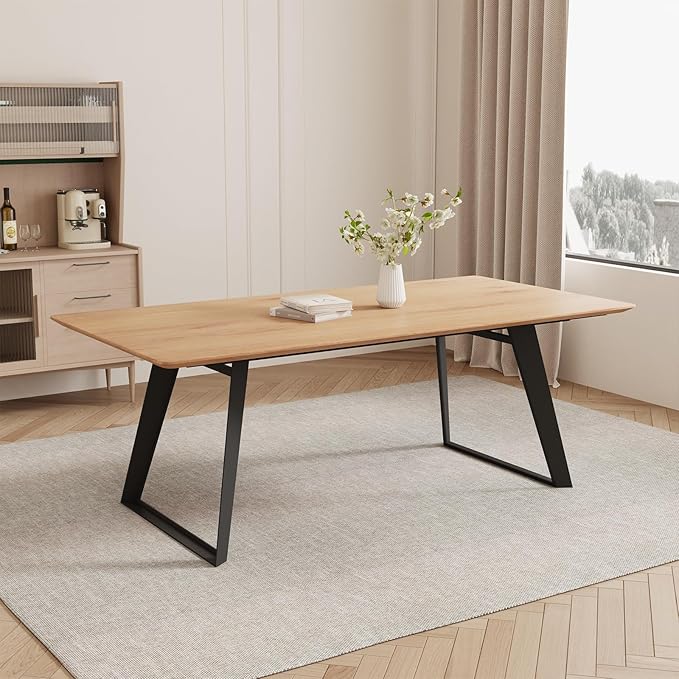 ZckyCine 63"-79" Extendable Rectangular Dining Table, Oak Color, 6 Seats