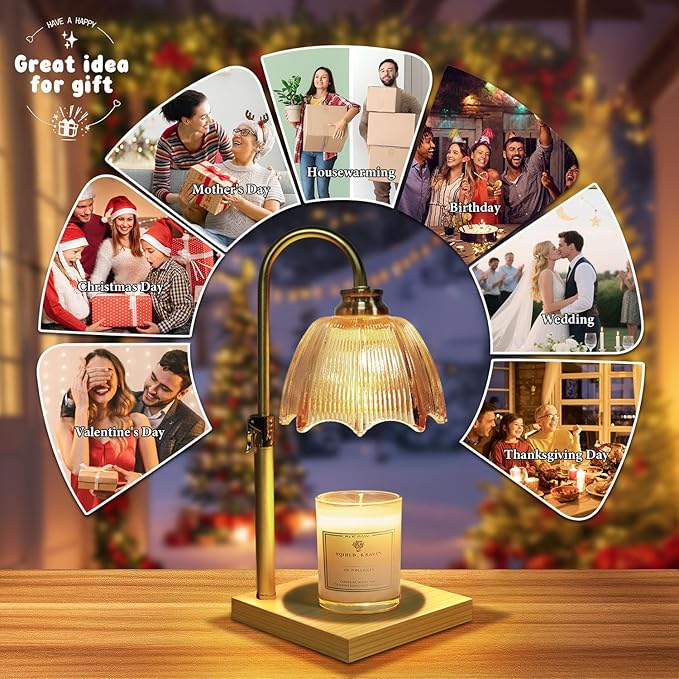 Candle Warmer Lamp with Timer Dimmable, Birthday Gifts for Women Mom, House Warming Gifts New Home Decor, Wax Melt Warmer for Jar Candles with 2 Bulbs