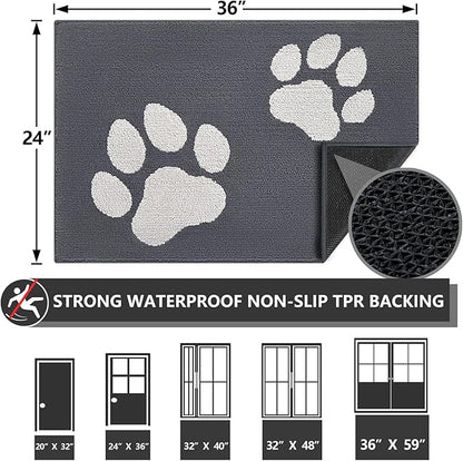 FONEYI Indoor Door Mat, 24"x36" Dog Mats for Muddy Paws, Rubber Backing Non Slip Super Absorbent Washable Entryway Rug, Low-Profile Front Back Door Mats, Inside Floor Doormats for Entryway, Dark Grey