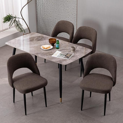 Modern Dining Chairs, Fabric Upholstered Accent Kitchen Chairs with Comfy Padded Seat & Sturdy Metal Legs, Side Farmhouse Chairs for Dining Room, Living Room, Restaurant (Brown, Set of 4)