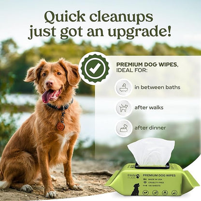 Pawfume Dog Wipes 2 x 100 Count, Pet Wipes – Hypoallergenic & Gentle Dog Wipes for Eyes, Face, Butt, and Paws – Cleaning & Deodorizing, Grooming Tear Stain Wipes for Puppy, Adult Dogs & Cats