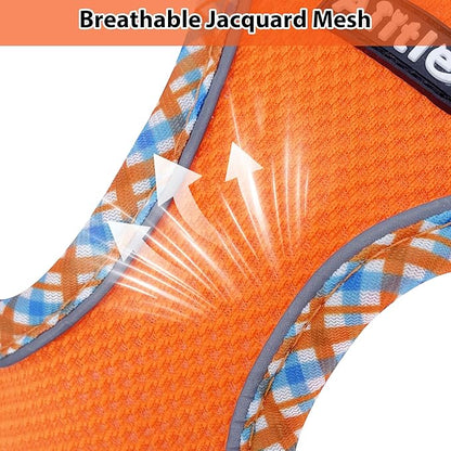 AIITLE Escape-Proof Dog Harness - Extra Soft Jacquard Fabric with Moisture-Wicking Lining, Adjustable Fit for Boston Terrier, Pekingese - Running, Playdates, Outdoor Adventures (Orange, L)