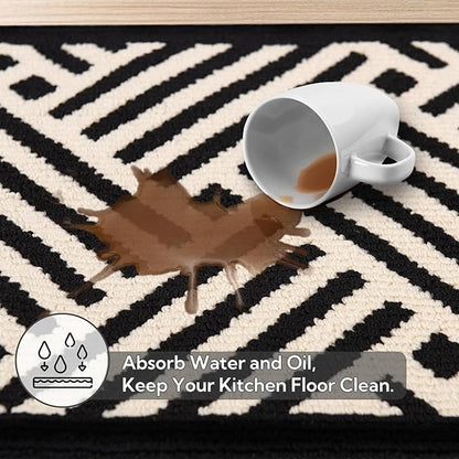 GRANNY SAYS Kitchen Mats for Floor, Kitchen Rugs Non Slip Washable, Runner Rugs for Kitchen Floor, 47" x 17.7", Stain Resistant Comfort Standing Mat Made of 100% Polypropylene, Black