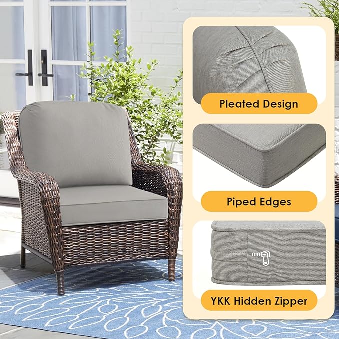 Outdoor Sunbrella Cushions for Patio Furniture Set of 2, 24"x24" Water Repellent Chair Cushions Removable Seat Bottom & Back Cushion Covers for Chair, Sofa, Couch, Specrtum Pebble